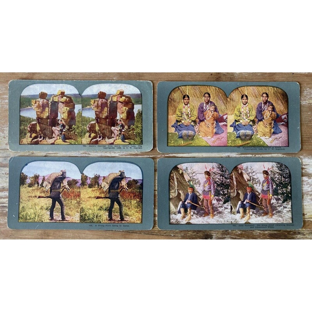 Vintage stereo viewer view cards western Native American Sioux Jake Nahnami 1898